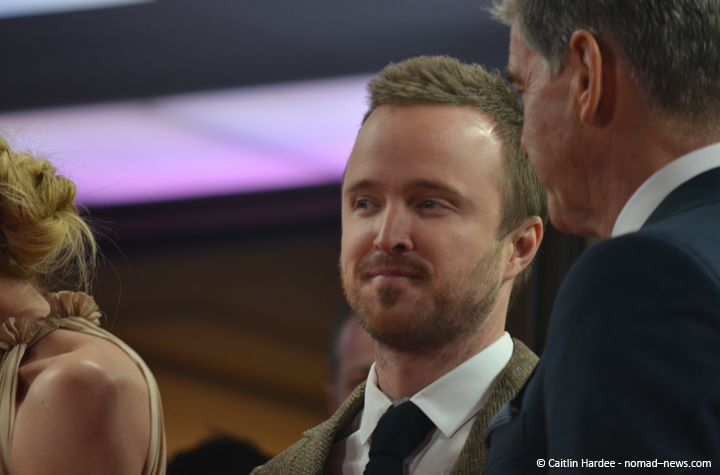 "A Long Way Down" costars Aaron Paul and Pierce Brosnan at the 2014 Berlinale film festival.
